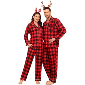 image:imageSWOMOG Matching Family Pajama Set Couple Christmas Printed Sleepwear Xmas Long Sleeve Lounge Set Men amp Women Pjs SetRed Black Plaid
