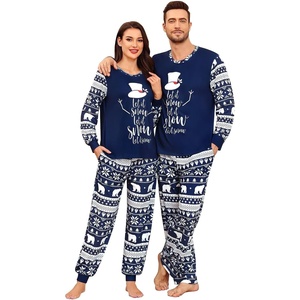 image:imageSWOMOG Matching Family Pajama Set Couple Christmas Printed Sleepwear Xmas Long Sleeve Lounge Set Men amp Women Pjs SetSnow Hatpullover