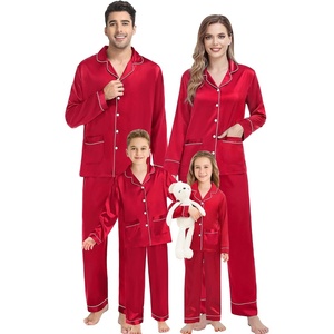 image:imageSWOMOG Matching Family Pajamas Set Women amp Men amp Kids Silk Satin Pjs 2 Pcs Long Sleeve Button Down Sleepwear with 2 PocketsAred