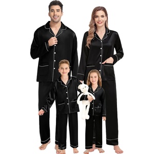 image:imageSWOMOG Matching Family Pajamas Set Women amp Men amp Kids Silk Satin Pjs 2 Pcs Long Sleeve Button Down Sleepwear with 2 PocketsBlack
