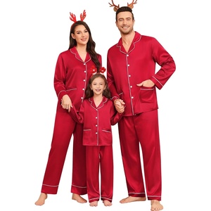 image:imageSWOMOG Matching Family Pajamas Set Women amp Men amp Kids Silk Satin Pjs 2 Pcs Long Sleeve Button Down Sleepwear with 2 PocketsBright Red
