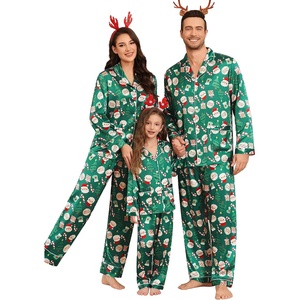 image:imageSWOMOG Matching Family Pajamas Set Women amp Men amp Kids Silk Satin Pjs 2 Pcs Long Sleeve Button Down Sleepwear with 2 PocketsChristmas Pattern