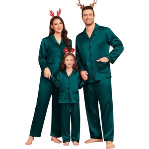 image:imageSWOMOG Matching Family Pajamas Set Women amp Men amp Kids Silk Satin Pjs 2 Pcs Long Sleeve Button Down Sleepwear with 2 PocketsDeep Green