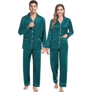image:imageSWOMOG Matching Family Pajamas Set Women amp Men amp Kids Silk Satin Pjs 2 Pcs Long Sleeve Button Down Sleepwear with 2 PocketsGreen