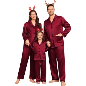 image:imageSWOMOG Matching Family Pajamas Set Women amp Men amp Kids Silk Satin Pjs 2 Pcs Long Sleeve Button Down Sleepwear with 2 PocketsWine Red