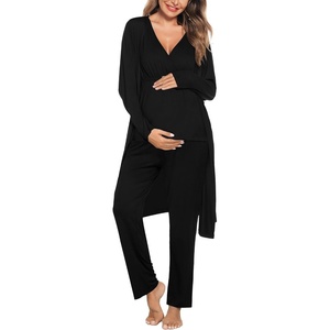 image:imageSWOMOG Maternity Nursing Robe Set 3 Piece Postpartum Breastfeeding Pajamas 3 in 1 Hospital Labor Delivery Pregnancy PjsBlackpants