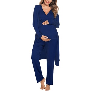 image:imageSWOMOG Maternity Nursing Robe Set 3 Piece Postpartum Breastfeeding Pajamas 3 in 1 Hospital Labor Delivery Pregnancy PjsNavy Bluepants