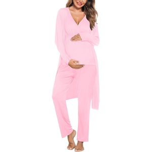 image:imageSWOMOG Maternity Nursing Robe Set 3 Piece Postpartum Breastfeeding Pajamas 3 in 1 Hospital Labor Delivery Pregnancy PjsPinkpants