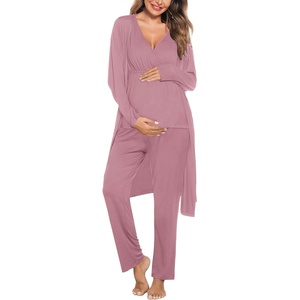 image:imageSWOMOG Maternity Nursing Robe Set 3 Piece Postpartum Breastfeeding Pajamas 3 in 1 Hospital Labor Delivery Pregnancy PjsTaro Purplepants