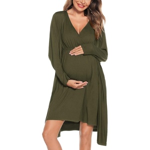 image:imageSWOMOG Women Maternity Nursing Gown and Robe Set 3 in 1 Labor Delivery Nursing Nightgown for Breastfeeding Hospital BathrobeArmy Green