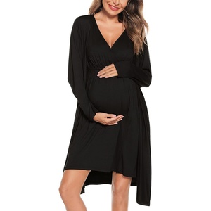 image:imageSWOMOG Women Maternity Nursing Gown and Robe Set 3 in 1 Labor Delivery Nursing Nightgown for Breastfeeding Hospital BathrobeBlack