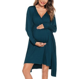 image:imageSWOMOG Women Maternity Nursing Gown and Robe Set 3 in 1 Labor Delivery Nursing Nightgown for Breastfeeding Hospital BathrobeBlue Green