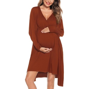 image:imageSWOMOG Women Maternity Nursing Gown and Robe Set 3 in 1 Labor Delivery Nursing Nightgown for Breastfeeding Hospital BathrobeCoffee