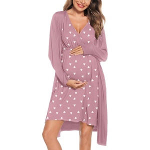 image:imageSWOMOG Women Maternity Nursing Gown and Robe Set 3 in 1 Labor Delivery Nursing Nightgown for Breastfeeding Hospital BathrobeHeart Shaped Taro Paste
