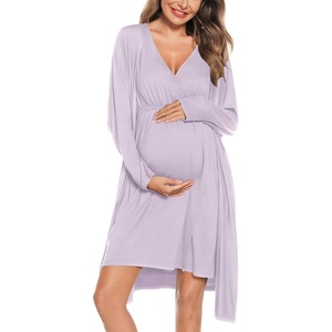 image:imageSWOMOG Women Maternity Nursing Gown and Robe Set 3 in 1 Labor Delivery Nursing Nightgown for Breastfeeding Hospital BathrobeLilac