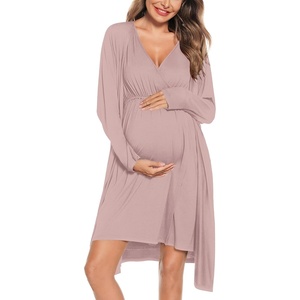 image:imageSWOMOG Women Maternity Nursing Gown and Robe Set 3 in 1 Labor Delivery Nursing Nightgown for Breastfeeding Hospital BathrobeLtaro Purple