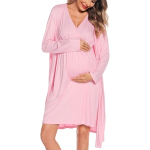 image:imageSWOMOG Women Maternity Nursing Gown and Robe Set 3 in 1 Labor Delivery Nursing Nightgown for Breastfeeding Hospital BathrobePink
