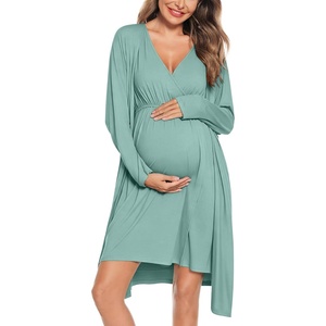 image:imageSWOMOG Women Maternity Nursing Gown and Robe Set 3 in 1 Labor Delivery Nursing Nightgown for Breastfeeding Hospital BathrobeSage Green