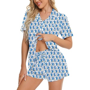 image:imageSWOMOG Womens Button Down Pajamas Set Short Sleeve Sleepwear Bride Soft Pj Lounge Sets XS3XLBlue Monkey