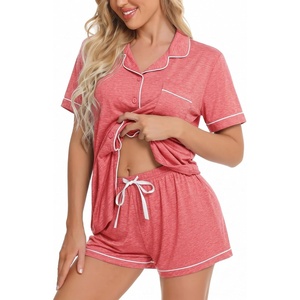 image:imageSWOMOG Womens Button Down Pajamas Set Short Sleeve Sleepwear Bride Soft Pj Lounge Sets XS3XLHeathered Pink
