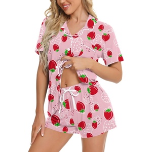 image:imageSWOMOG Womens Button Down Pajamas Set Short Sleeve Sleepwear Bride Soft Pj Lounge Sets XS3XLPink Strawberry