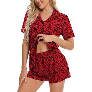 image:imageSWOMOG Womens Button Down Pajamas Set Short Sleeve Sleepwear Bride Soft Pj Lounge Sets XS3XLRed Leopard