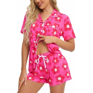 image:imageSWOMOG Womens Button Down Pajamas Set Short Sleeve Sleepwear Bride Soft Pj Lounge Sets XS3XLRose Floral