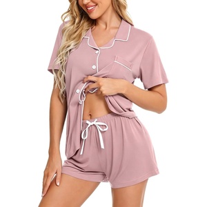 image:imageSWOMOG Womens Button Down Pajamas Set Short Sleeve Sleepwear Bride Soft Pj Lounge Sets XS3XLTaro Purple