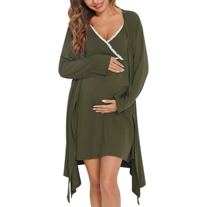 image:imageSWOMOG Womens Maternity Robe 2 Piece Nursing Nightgown for Breastfeeding 3 in 1 Labor Delivery Nursing Dress Lace BathrobeArmy Green