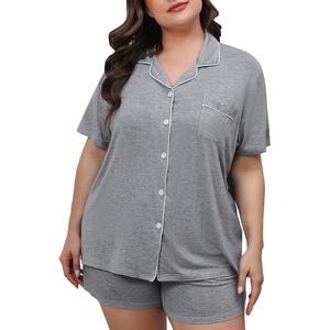 image:imageSWOMOG Womens Plus Size Pajamas Set Button Down Tops Short Sleeve Sleepwear Soft Pajama Shorts 2 Pcs Lounge Sets With PocketGary