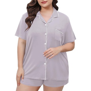 image:imageSWOMOG Womens Plus Size Pajamas Set Button Down Tops Short Sleeve Sleepwear Soft Pajama Shorts 2 Pcs Lounge Sets With PocketLilac
