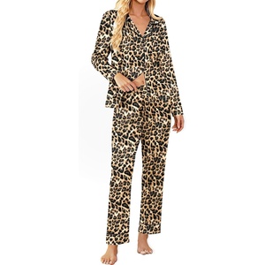 image:imageSWOMOG Womens Satin Pajamas Long Sleeve Sleepwear Silk Soft Button Down Loungewear Pjs Set SXXLLeopard