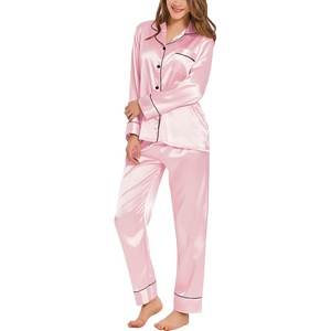 image:imageSWOMOG Womens Satin Pajamas Long Sleeve Sleepwear Silk Soft Button Down Loungewear Pjs Set SXXLPink