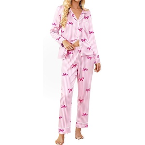 image:imageSWOMOG Womens Satin Pajamas Long Sleeve Sleepwear Silk Soft Button Down Loungewear Pjs Set SXXLPink Striped