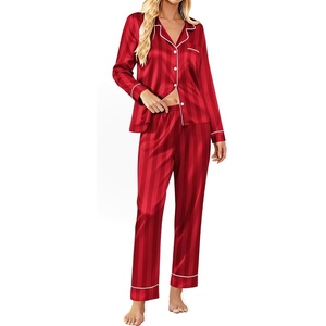 image:imageSWOMOG Womens Satin Pajamas Long Sleeve Sleepwear Silk Soft Button Down Loungewear Pjs Set SXXLRed Striped