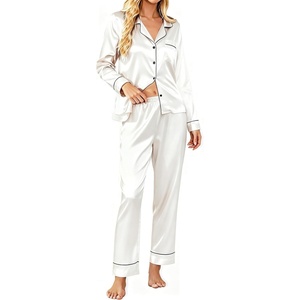 image:imageSWOMOG Womens Satin Pajamas Long Sleeve Sleepwear Silk Soft Button Down Loungewear Pjs Set SXXLWhite