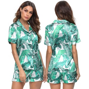image:imageSWOMOG Womens Silk Satin Pajamas Short Sleeve Loungewear TwoPiece Sleepwear ButtonDown Pj Set