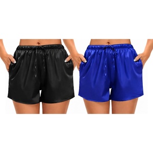 image:imageSWOMOG Womens Silk Stain Pajama Shorts Pj Bottoms with Pockets Drawstring Sleep Shorts Boxer Soft Lounge ShortsBlackBlue