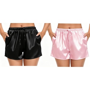 image:imageSWOMOG Womens Silk Stain Pajama Shorts Pj Bottoms with Pockets Drawstring Sleep Shorts Boxer Soft Lounge ShortsBlackPink