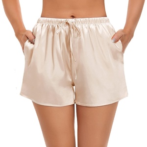 image:imageSWOMOG Womens Silk Stain Pajama Shorts Pj Bottoms with Pockets Drawstring Sleep Shorts Boxer Soft Lounge ShortsChampagne