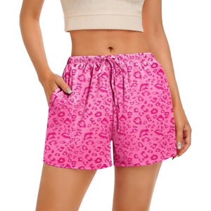 image:imageSWOMOG Womens Silk Stain Pajama Shorts Pj Bottoms with Pockets Drawstring Sleep Shorts Boxer Soft Lounge ShortsHot Pink Leopard