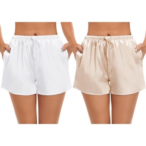 image:imageSWOMOG Womens Silk Stain Pajama Shorts Pj Bottoms with Pockets Drawstring Sleep Shorts Boxer Soft Lounge ShortsWhiteChampagne