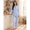image:imageSWOMOG 100 Cotton Women Pajamas Set Long Sleeve Sleepwear Button Down Lounge Set 2 Piece Nightwear with PocketBlue White Stripes