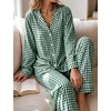 image:imageSWOMOG 100 Cotton Women Pajamas Set Long Sleeve Sleepwear Button Down Lounge Set 2 Piece Nightwear with PocketGreen White Plaid