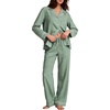 image:imageSWOMOG 100 Cotton Women Pajamas Set Long Sleeve Sleepwear Button Down Lounge Set 2 Piece Nightwear with PocketGreen White Plaid