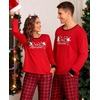 image:imageSWOMOG Couple Pajama Set Christmas Matching Family Long Sleeve Pj Set Xmas Printed Sleepwear MenampWomen Plaid Pant with Pocket