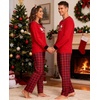 image:imageSWOMOG Couple Pajama Set Christmas Matching Family Long Sleeve Pj Set Xmas Printed Sleepwear MenampWomen Plaid Pant with Pocket