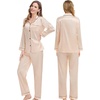 image:imageSWOMOG Couples Matching Silk Satin Pajamas Set Long Sleeve Sleepwear Soft Button Down Loungewear 2 Pcs Pj SetChampagne