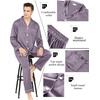 image:imageSWOMOG Couples Matching Silk Satin Pajamas Set Long Sleeve Sleepwear Soft Button Down Loungewear 2 Pcs Pj SetChestnut