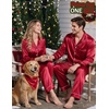 image:imageSWOMOG Couples Matching Silk Satin Pajamas Set Long Sleeve Sleepwear Soft Button Down Loungewear 2 Pcs Pj SetChristmas Red